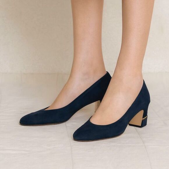 Salvatore Ferragamo Blue Suede Kitten Heel Slip On Shoes Women's Size 8 - Picture 1 of 9